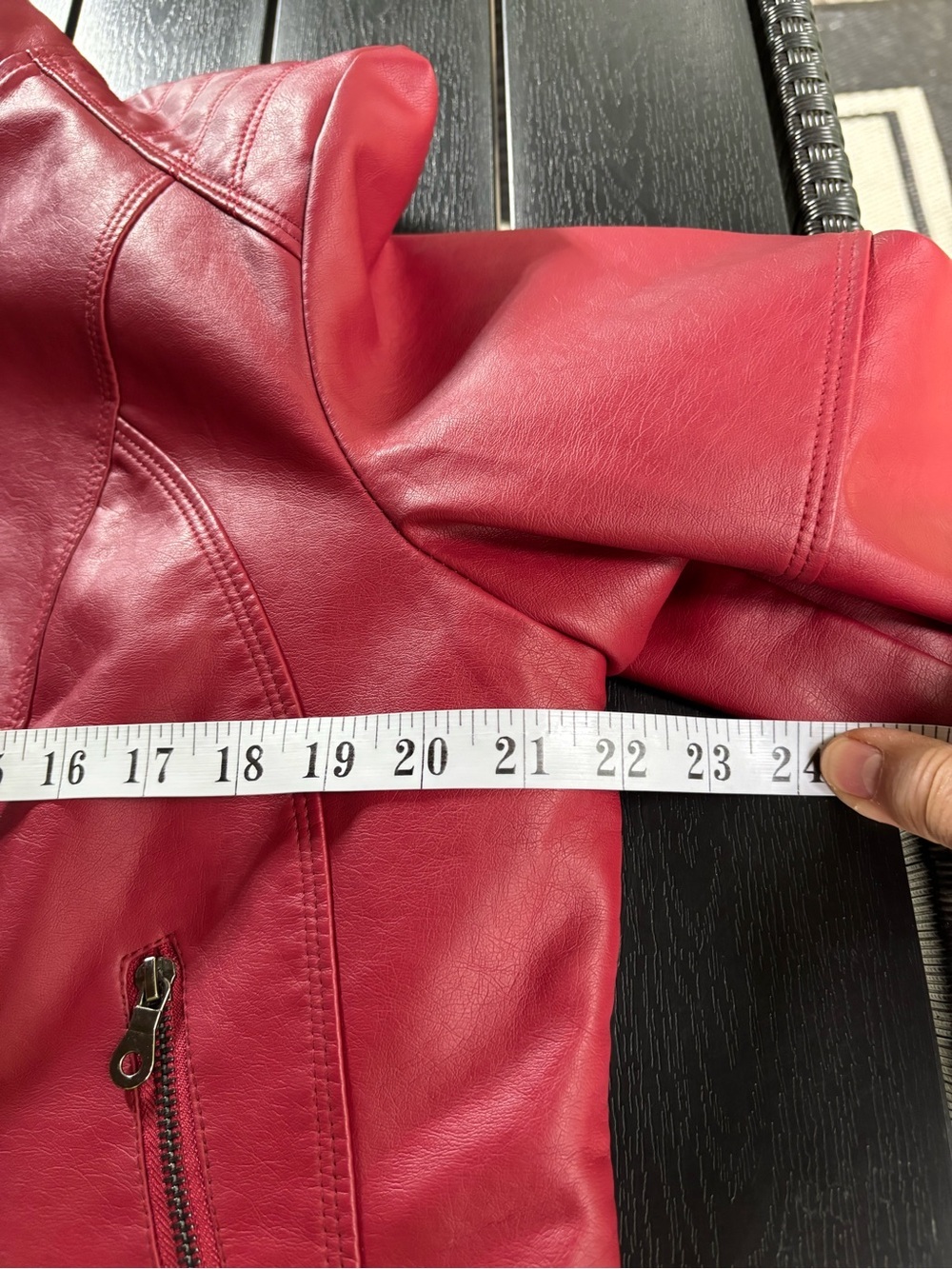 Red Pu Leather Bomber Jacket R1 - Picture 8 of 9